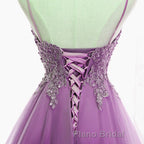 Purple High Low Lace Formal Prom Dresses, Light Purple High Low Lace Formal Homecoming Dresses