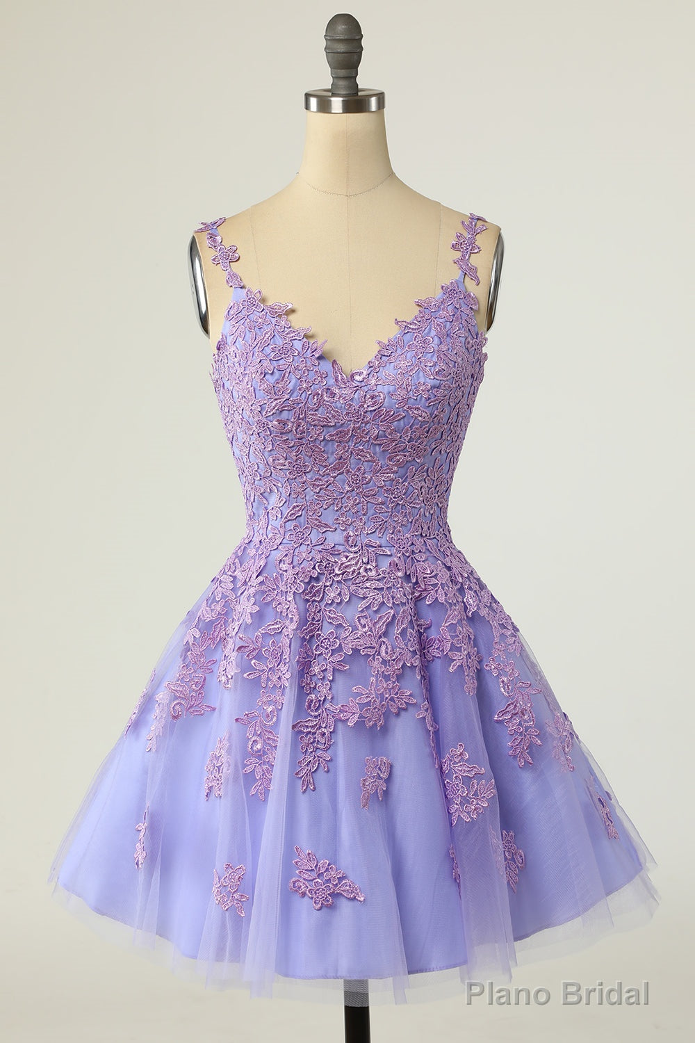 Purple Homecoming Dresses Spaghetti Straps Short Prom Dresses A-line V-neck Tulle Lace Backless Secondary image