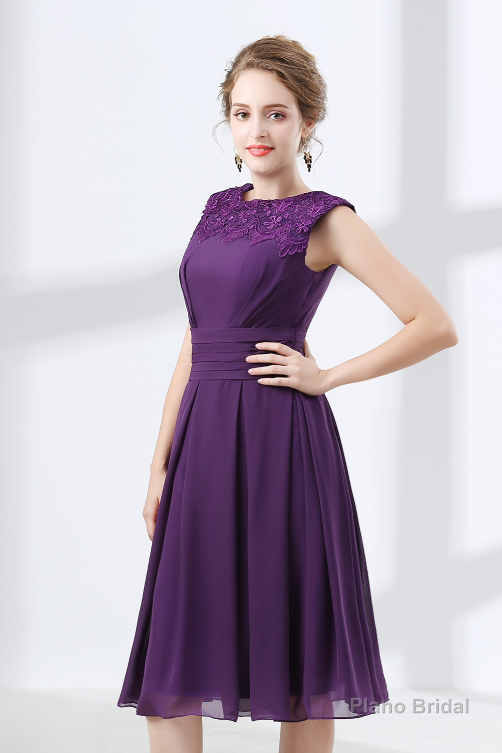 Lace Beaded Sleeveless A Line Chiffon Bridesmaid Dresses