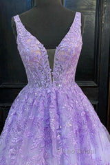 Purple Lace Long A Line Formal Prom Dresses Evening Dresses