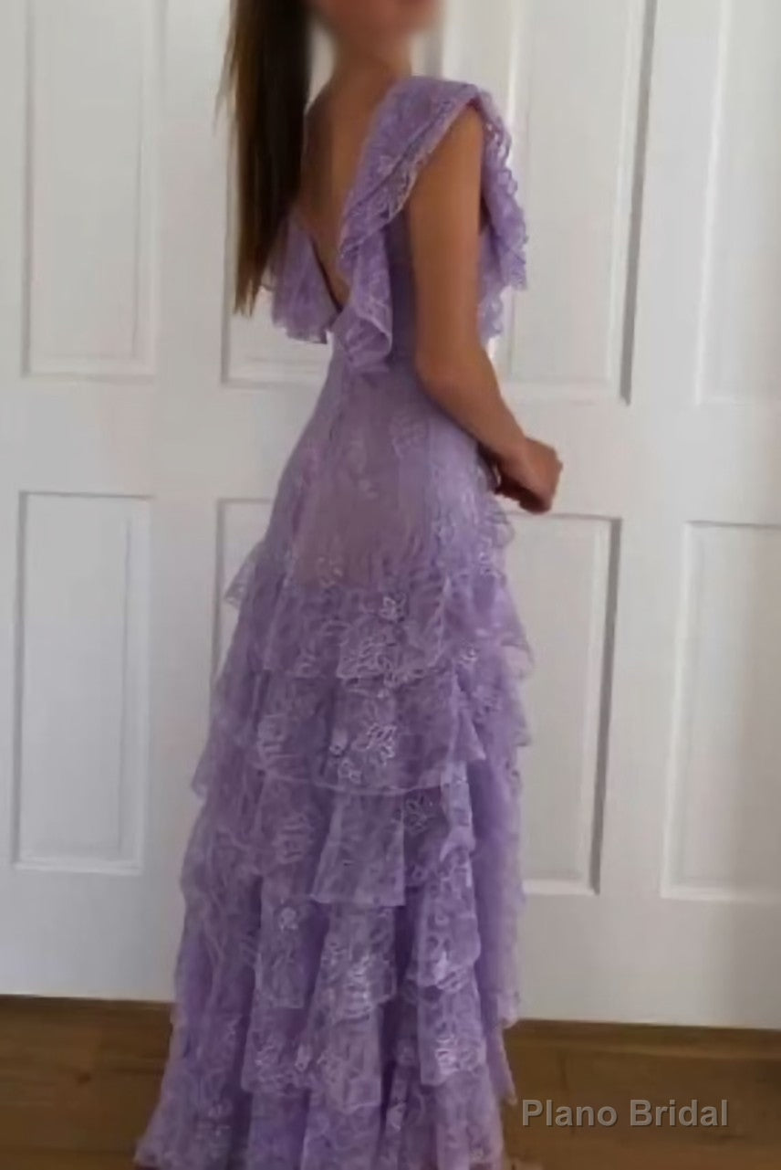 Purple Lace Long Prom Dress Backless Evening Dress Stunning Maxi Dress Secondary image