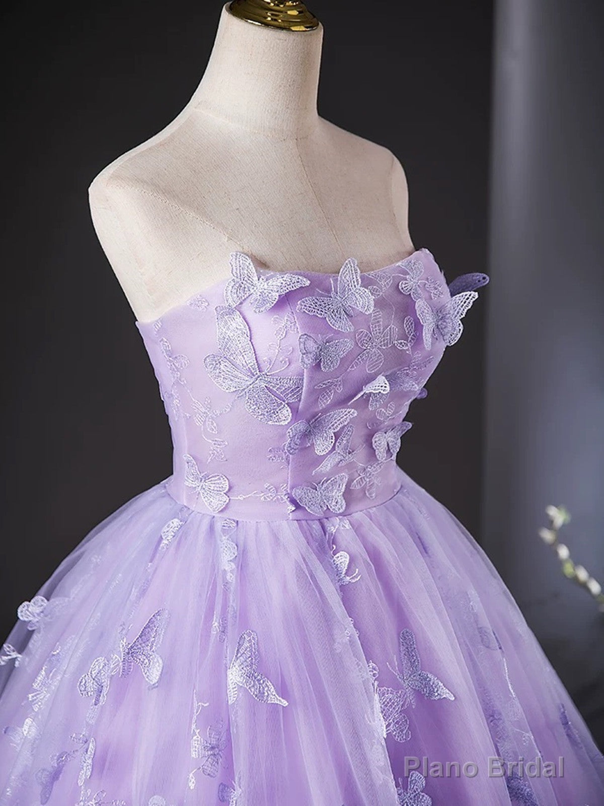 Purple Lace Strapless Floor Length Party Dress, Purple Lace Long Prom Dress Secondary image