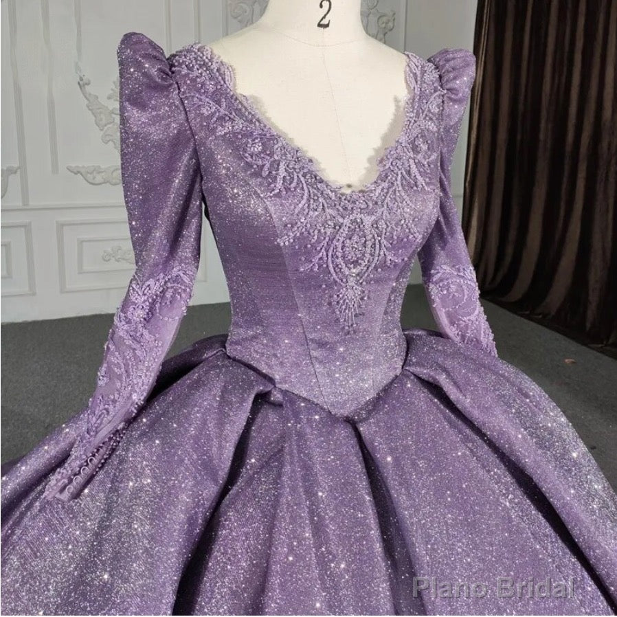 Purple Long Sleeve Full Gather Skirt A Line Party Ball Gown Secondary image