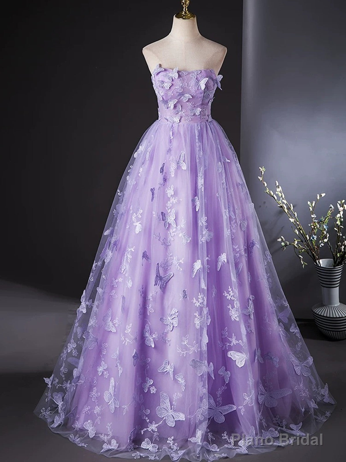 Purple Lovely Long Lace Sweet 16 Dress, Purple Lace Prom Dress Party Dress Main image