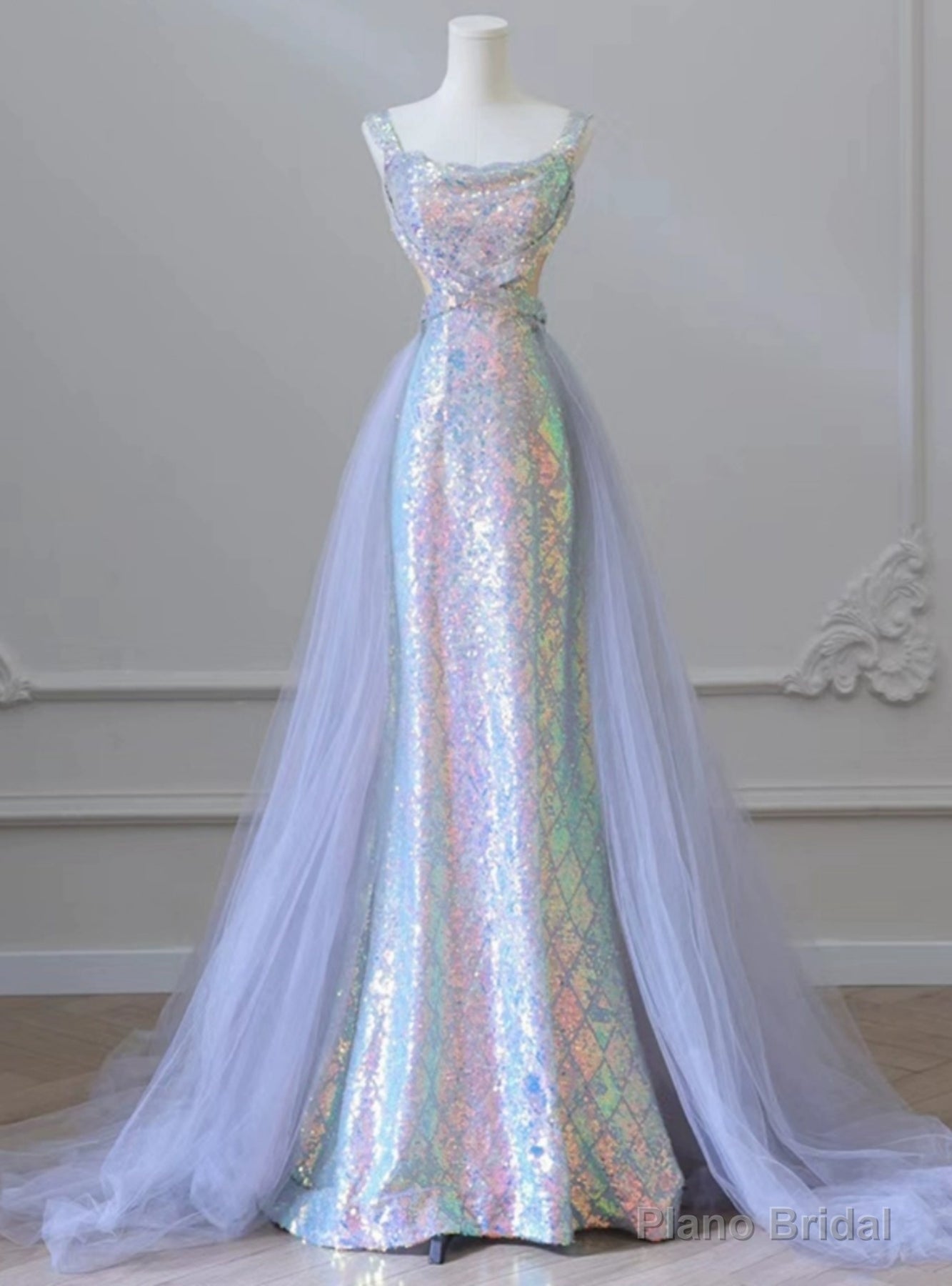 Purple Mermaid Sequins Straps Prom Dress Main image