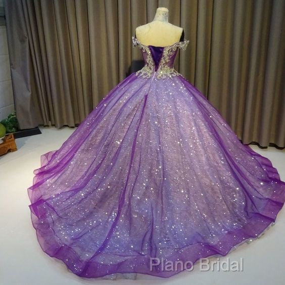 Purple Off The Shoulder Ball Gown , Bling Bling Formal Prom Dresses Secondary image