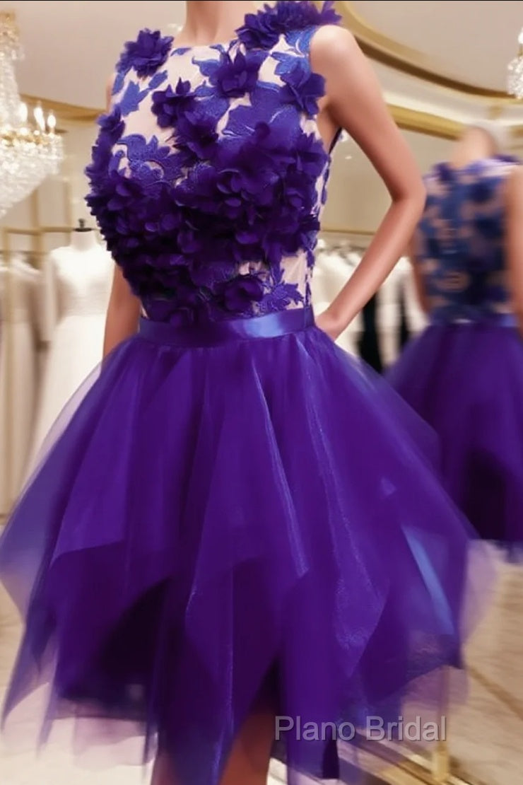 Purple Ruffles Homecoming Dresses With 3D Flowers Main image