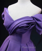 Purple Satin A-Line Off Shoulder Long Party Dresses, Purple Formal Dresses Formal Prom Dresses