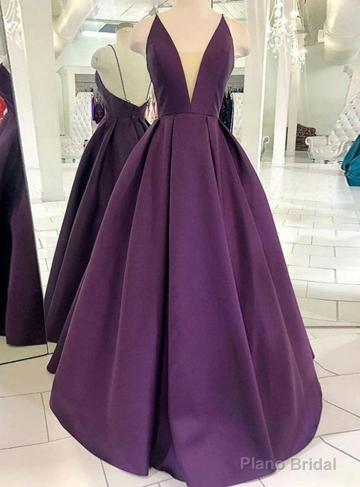 Purple Satin Deep V-neck Prom Dress Main image