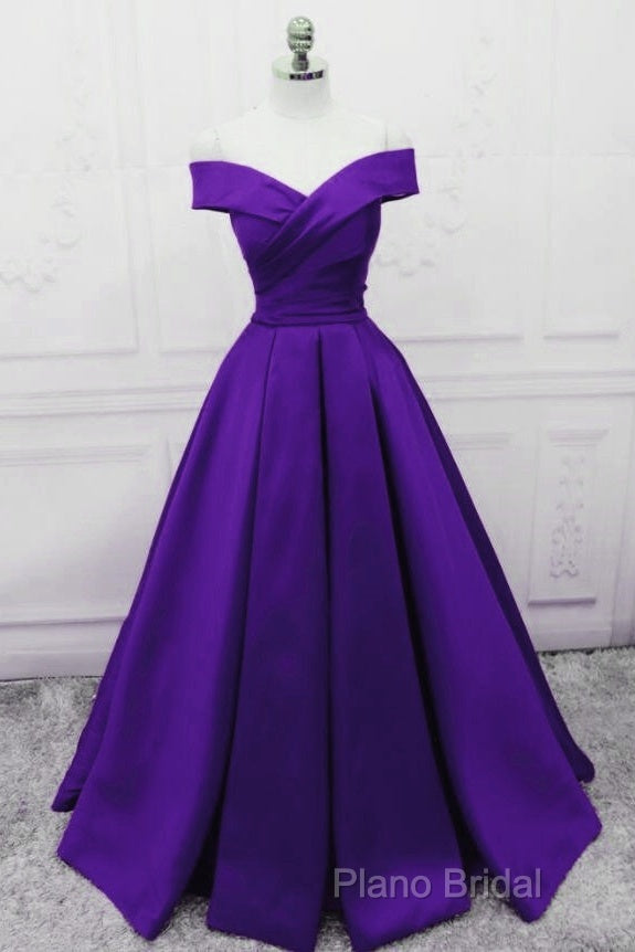 Purple Satin Simple Sweetheart Long Formal Dresses, Purple Formal Wedding Party Dresses Secondary image