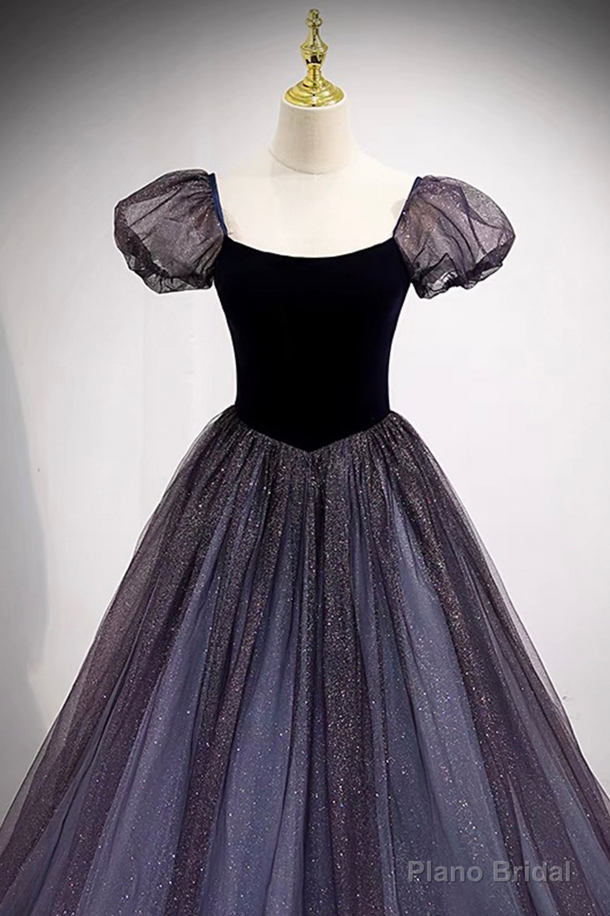 Purple Scoop Tulle Long A-Line Prom Dress, Lovely Short Sleeve Evening Dress Secondary image
