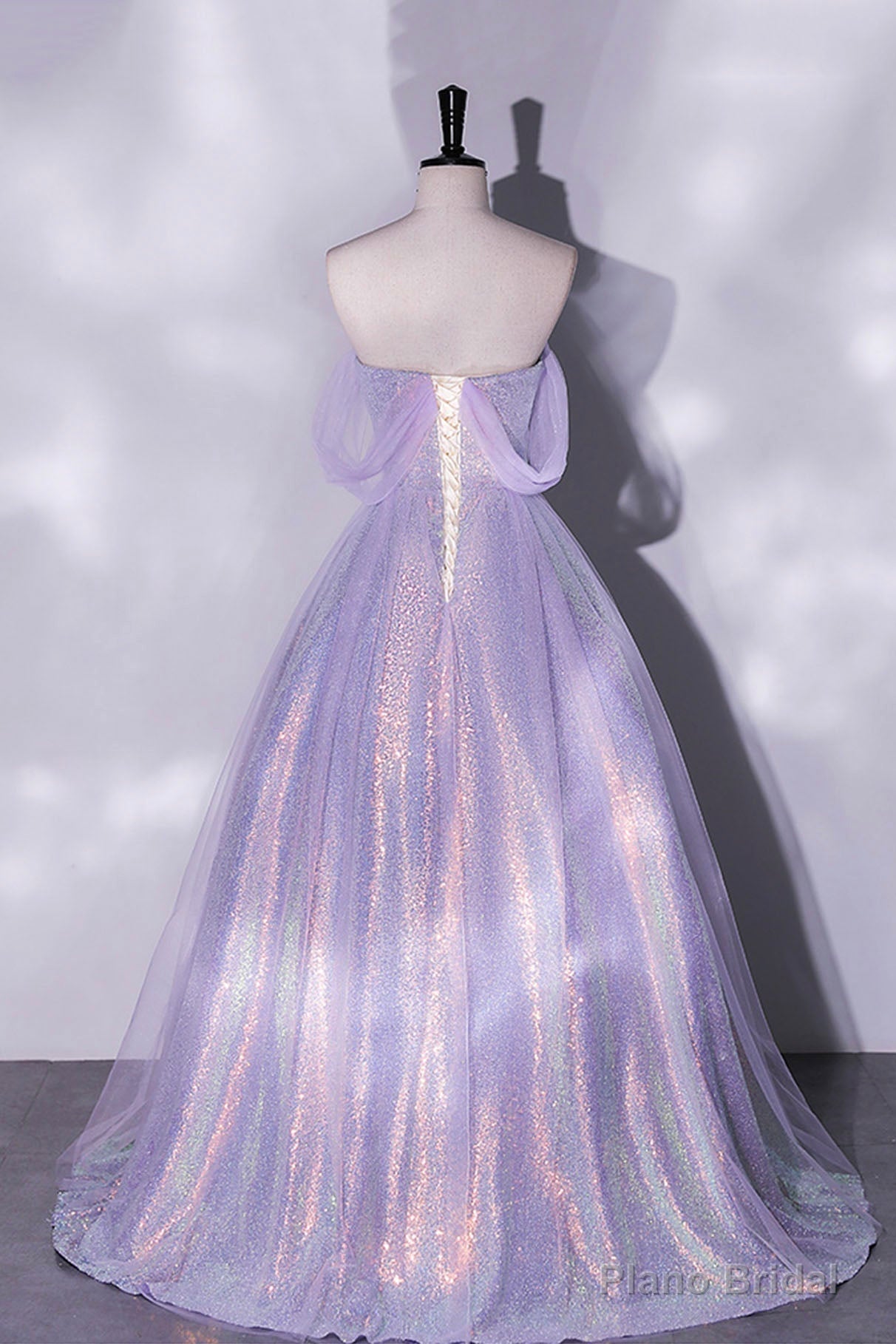 Purple Sequins Long A-Line Prom Dress, Off the Shoulder Evening Party Dress