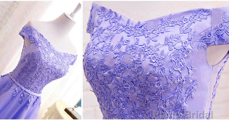 Purple Short Sleeves Lace Off Shoulder Party Dress, Cute Purple Homecoming Dress
