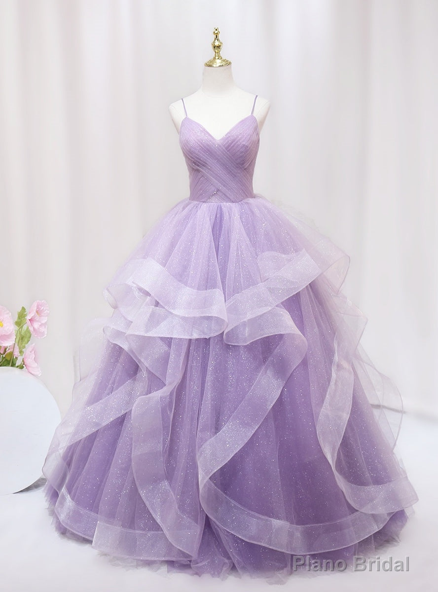 Purple Spaghetti Straps Prom Dress Main image