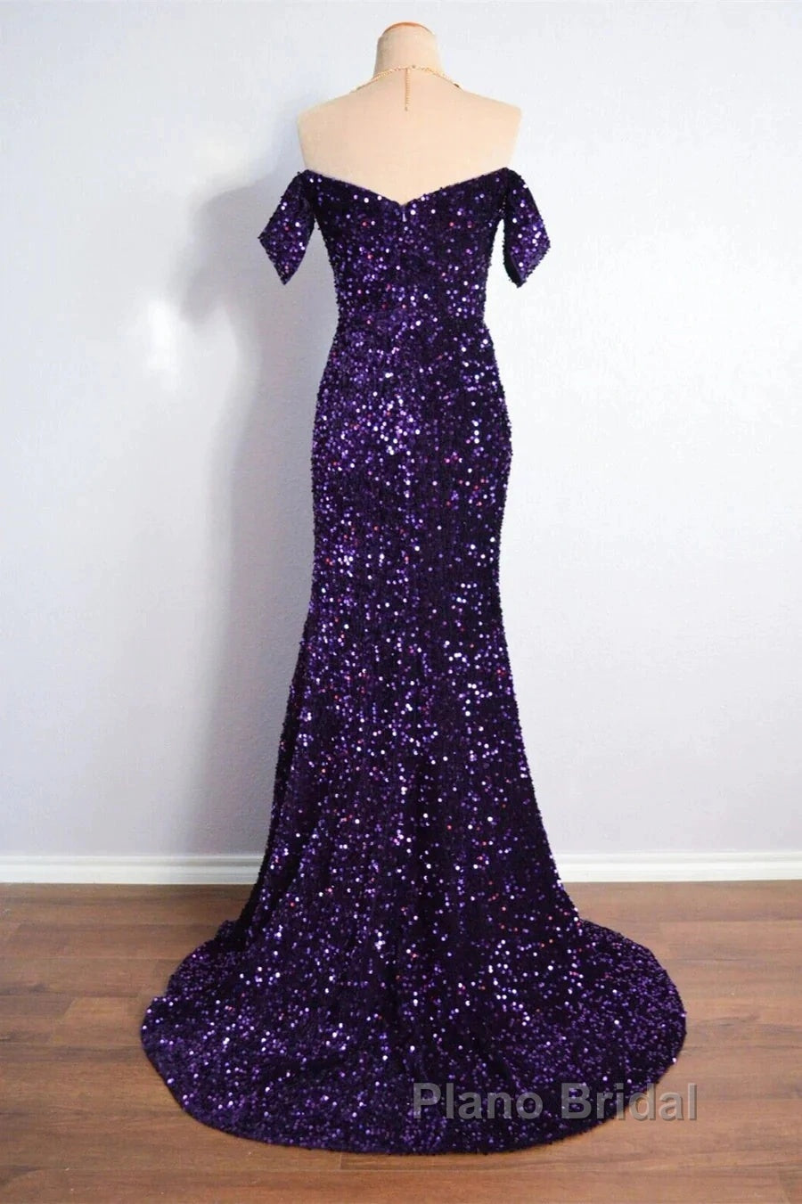 Purple Sparkly Long Formal Dresses Mermaid Off-Shoulder Slit Secondary image
