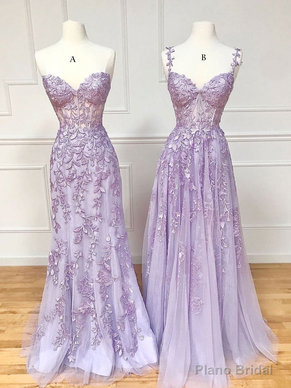 Purple Sweetheart Neck Lace Long Prom Dresses, Purple Lace Graduation Dress