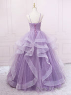 Purple sweetheart neck tulle long Formal Prom dress purple tulle forma gown