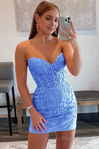 Purple Tight Short Homecoming Dress with Appliques