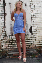 Purple Tight Short Homecoming Dress with Appliques
