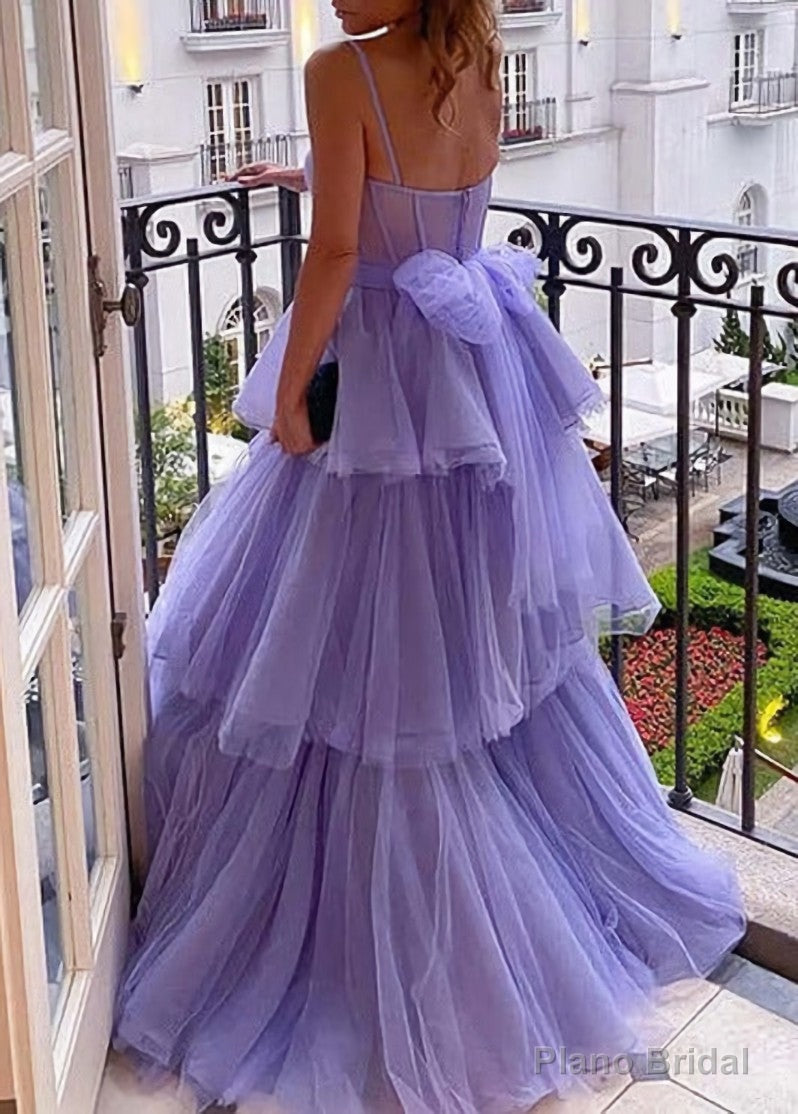 Purple Tulle A-line Spaghetti Straps Prom Dresses, Long Formal Dress,dresses for party events Secondary image