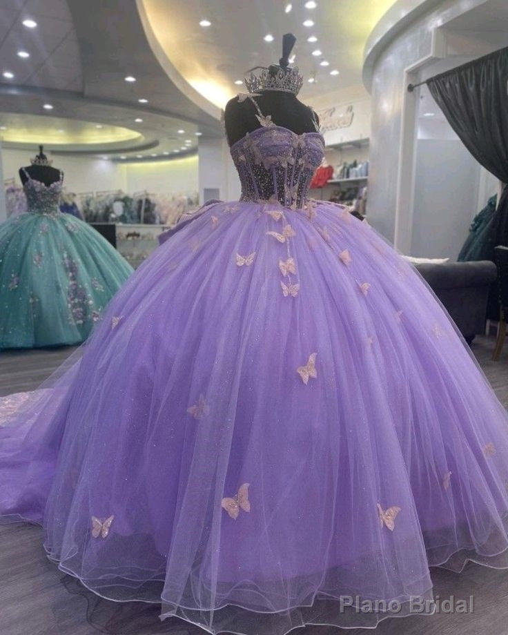 Purple Tulle Ball Gown With Butterflies,Sweet 16 Dress,Purple Princess Dress Main image