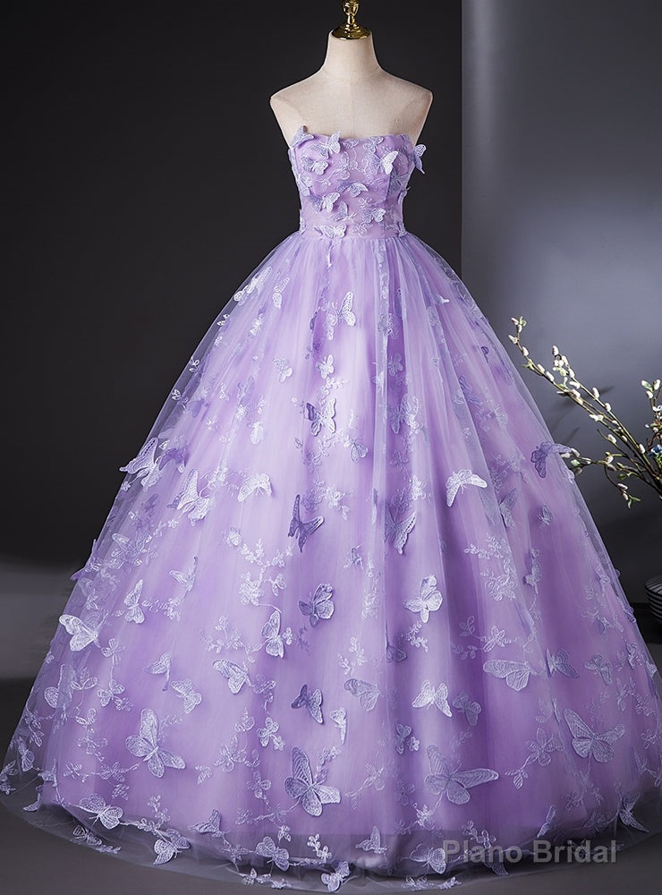 Purple Tulle Butterfly Strapless Quinceanera Dress Main image