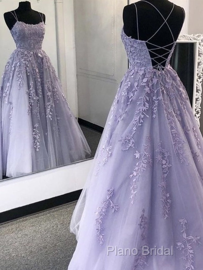 Purple Tulle Lace Long Formal Prom Dresses Formal Dresses Secondary image
