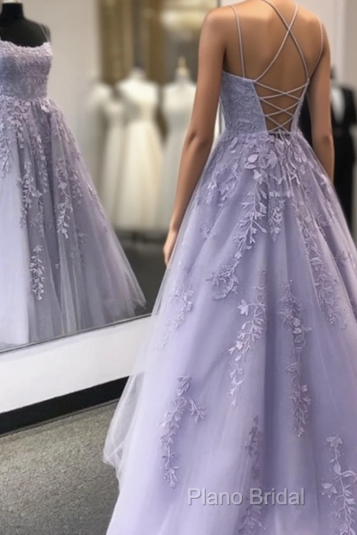 Purple Tulle Lace Long Formal Prom Dresses Formal Dresses Main image