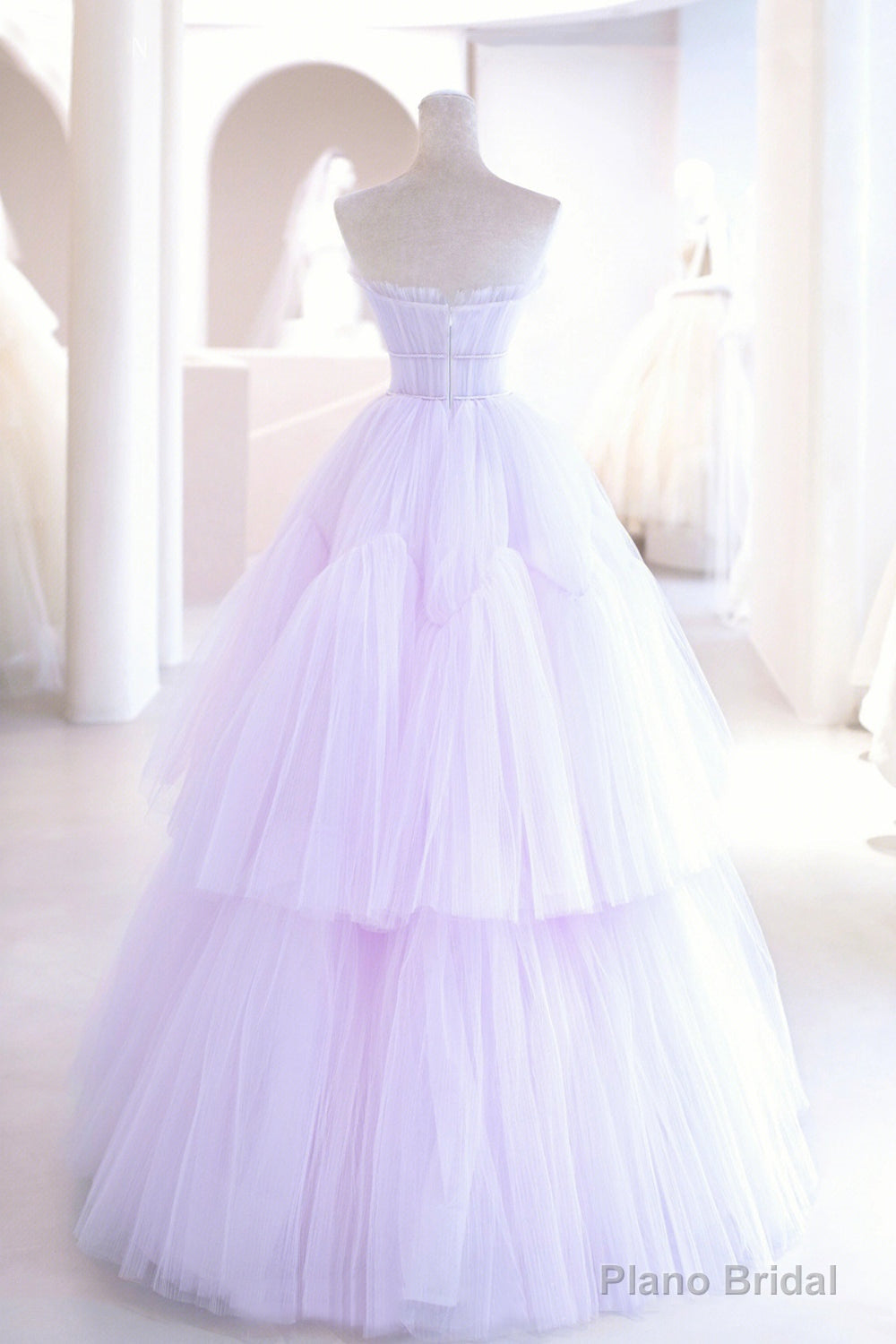 Purple Tulle Long A-Line Prom Dress, A-Line Strapless Evening Gown Secondary image