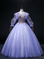 Purple Tulle Long Sleeve Sequins Appliques Quinceanera Dress