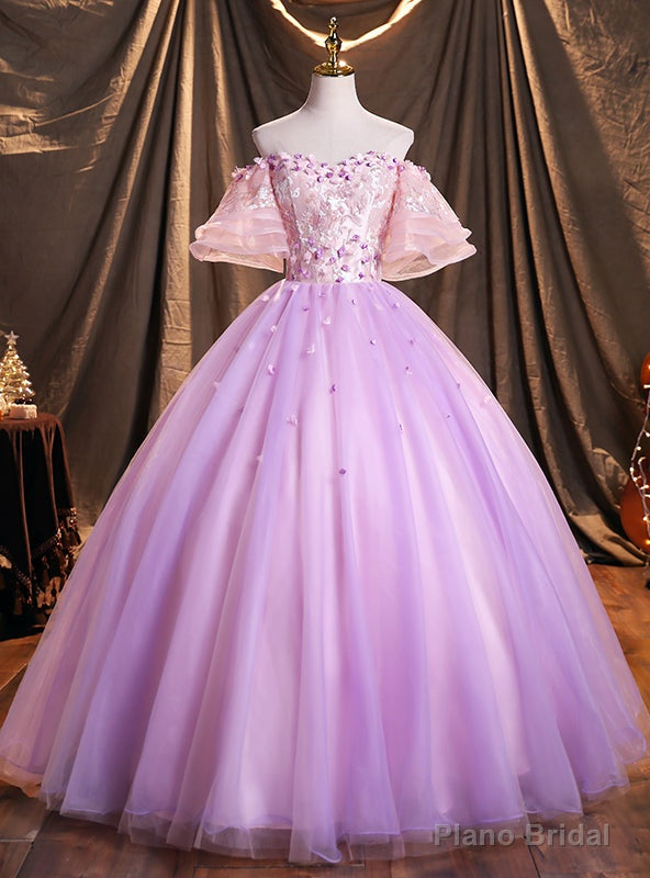 Purple Tulle Off the Shoulder Appliques Quinceanera Dresses Main image
