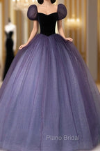 Purple Tulle Sequin Long Formal Prom Dresses, Purple Evening Dresses