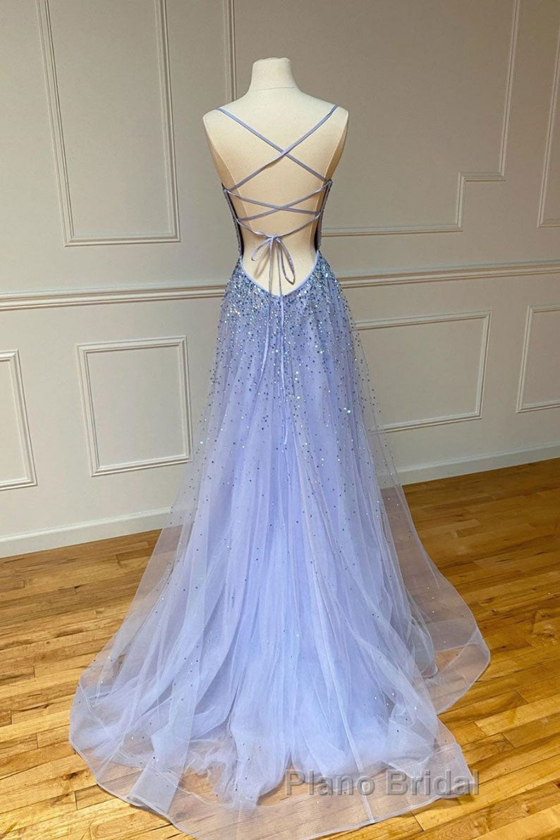 Purple tulle sequin long Formal Prom dress tulle formal dress Secondary image