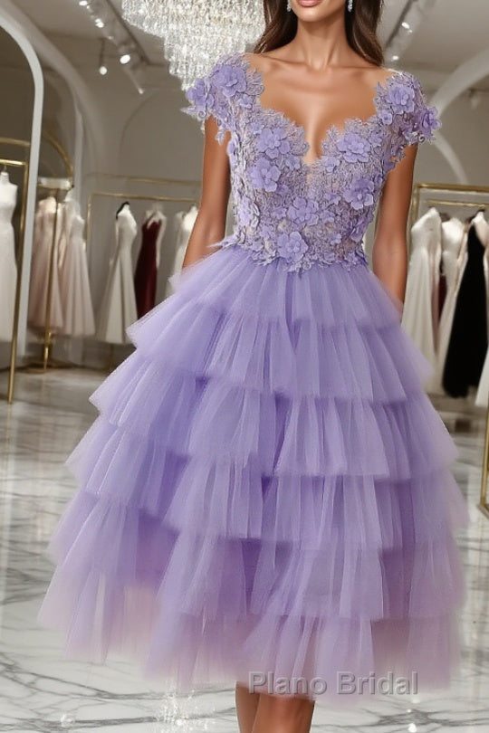 Purple tulle short Formal Prom dress, purple evening dress