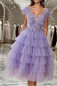 Purple tulle short Formal Prom dress, purple evening dress