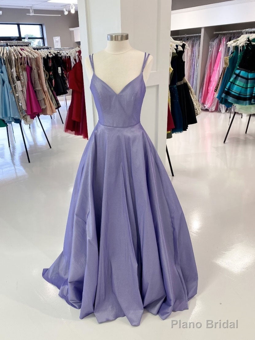 Purple v neck satin long prom dress, purple evening dress Main image