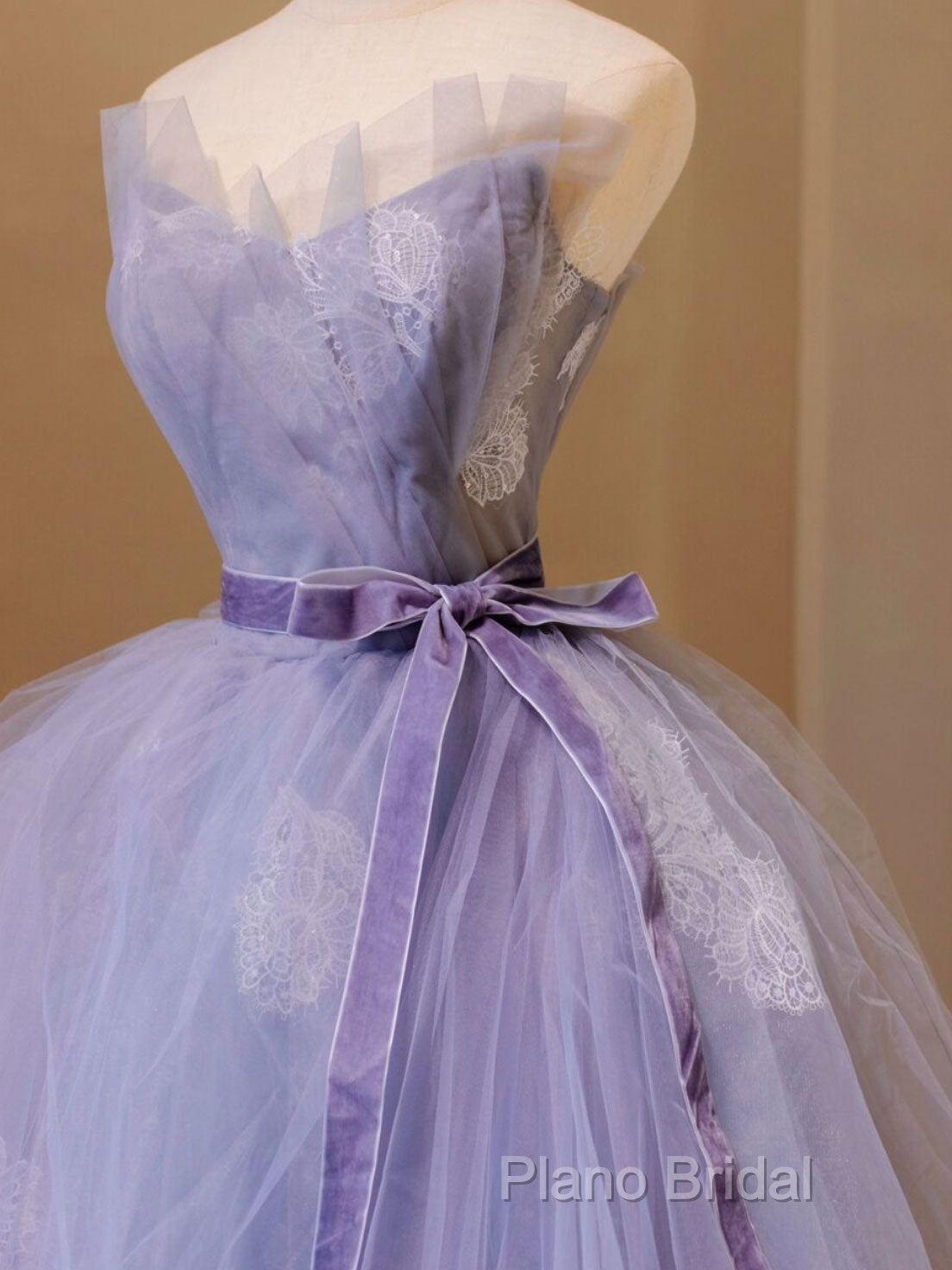 Purple V Neck Tulle Lace Long Formal Prom Dresses, Purple Formal Sweet 16 Dresses Secondary image