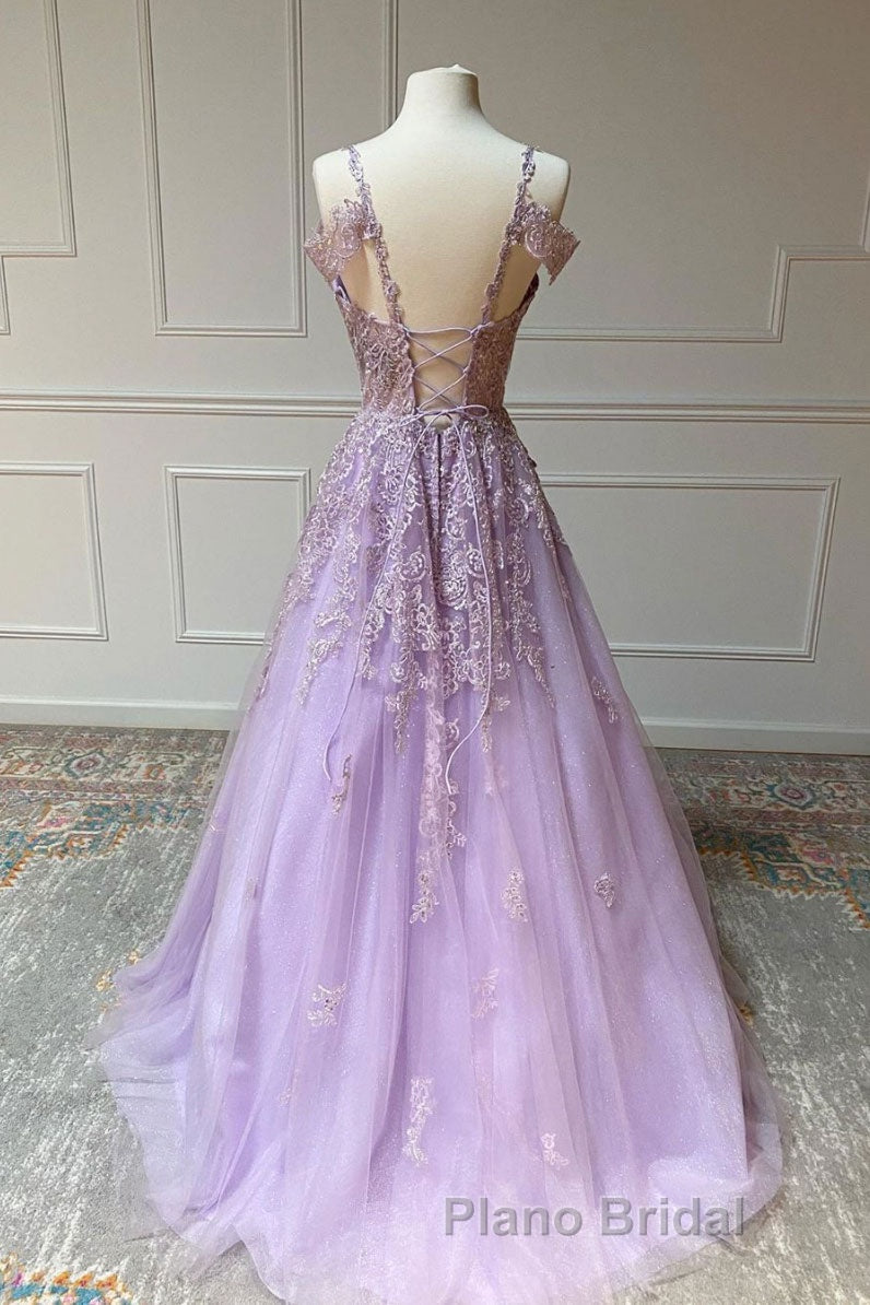 Purple v neck tulle lace long Formal Prom dress purple lace formal dress Secondary image