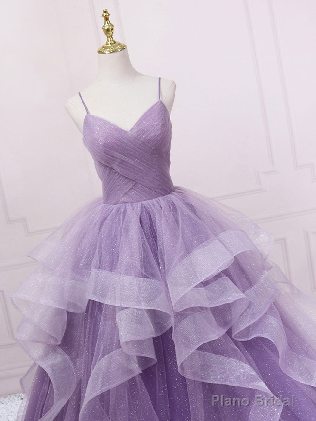 Purple V Neck Tulle Sequin Long Prom Dress Purple Tulle Formal Party Dress Secondary image