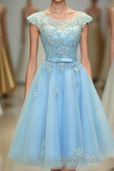 Light Blue Lace Tulle Short Formal Prom Dresses, Homecoming Dresses