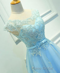 Light Blue Lace Tulle Short Formal Prom Dresses, Homecoming Dresses