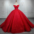 Quinceanera Ball Gown Red Sleeveless Sequined Dress
