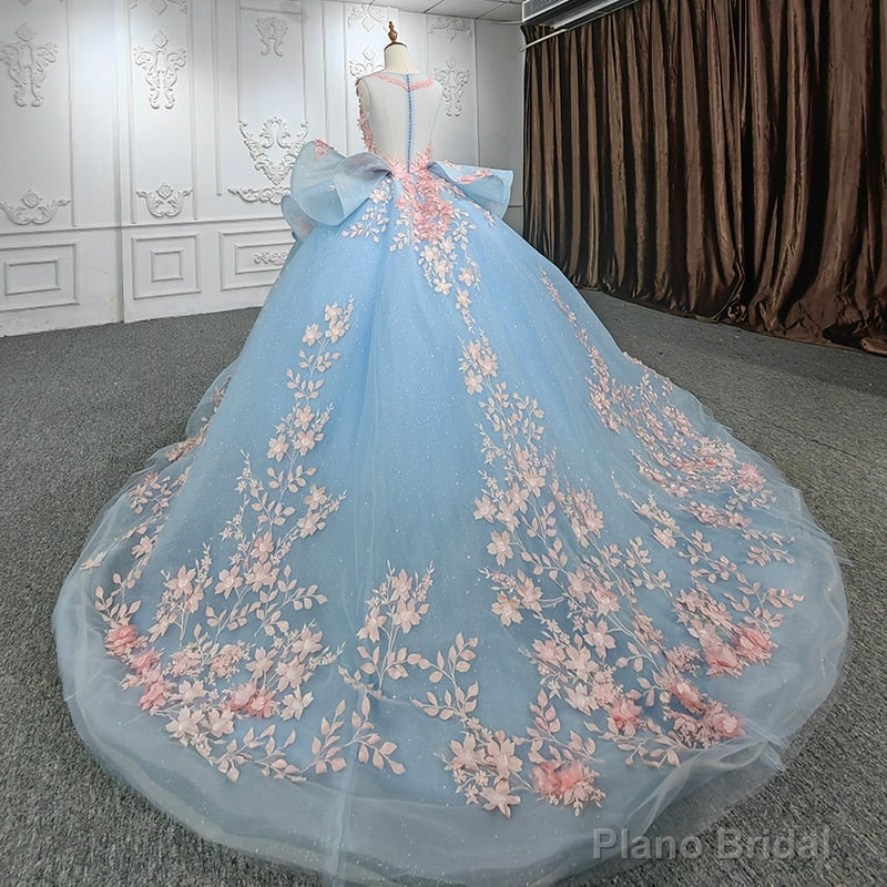 Quinceanera Blue Flower Ball Gown Dress Secondary image