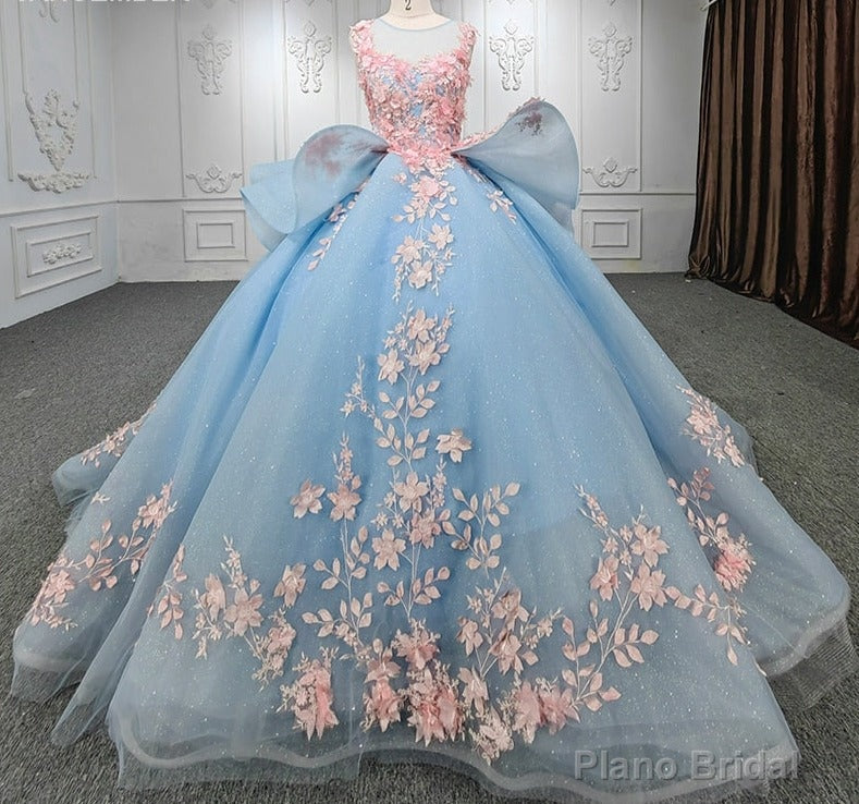 Quinceanera Blue Flower Ball Gown Dress Main image