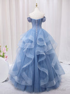 Quinceanera Dress A-Line Blue Tulle Long Prom Dress Blue Sweet Dress