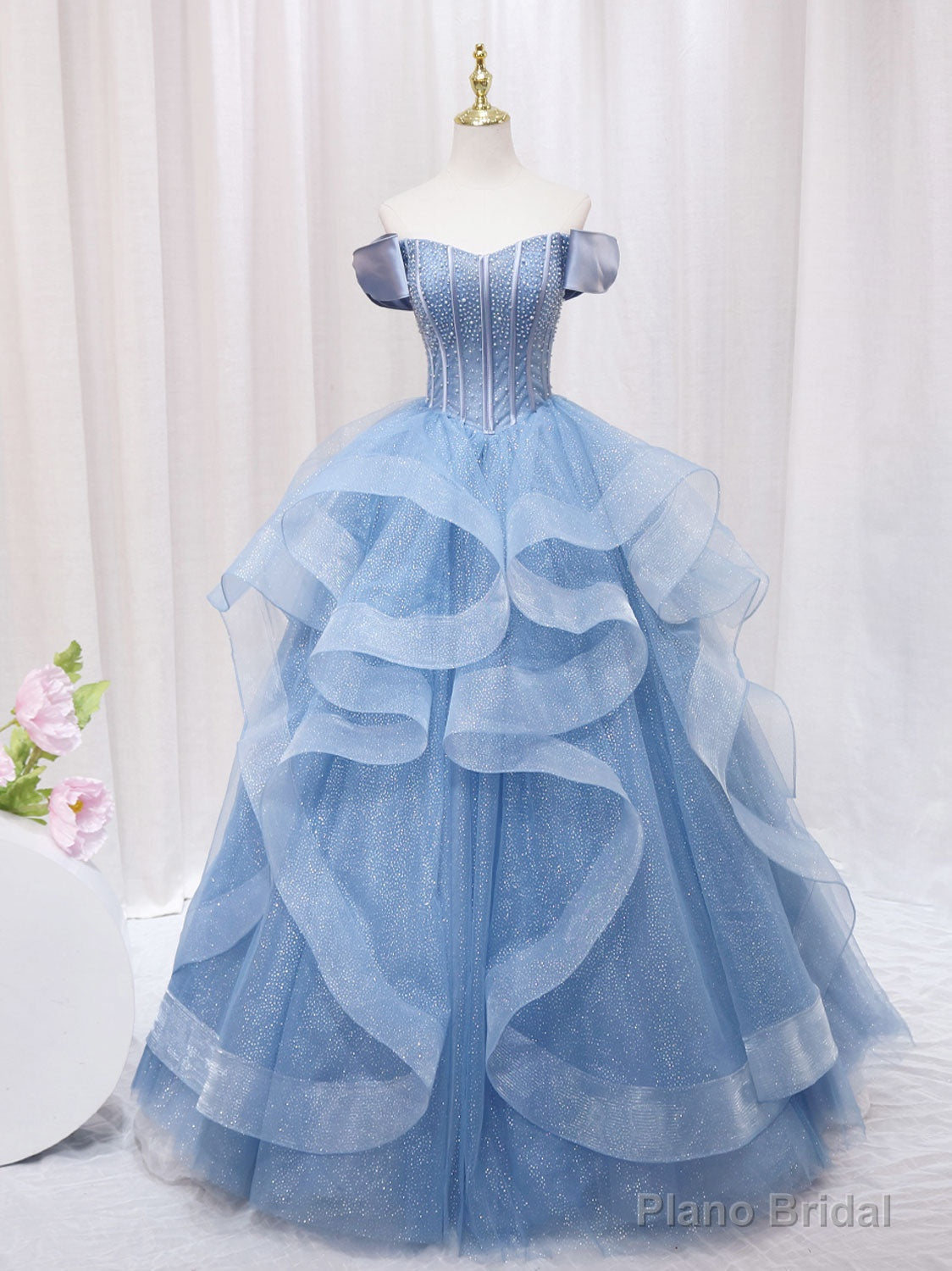 Quinceanera Dress A-Line Blue Tulle Long Prom Dress Blue Sweet Dress Main image