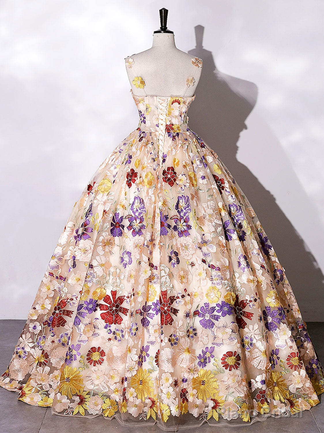 Quinceanera Dress Champagne A-line Flowers Long Prom Dress Champagne Sweet Dress Secondary image