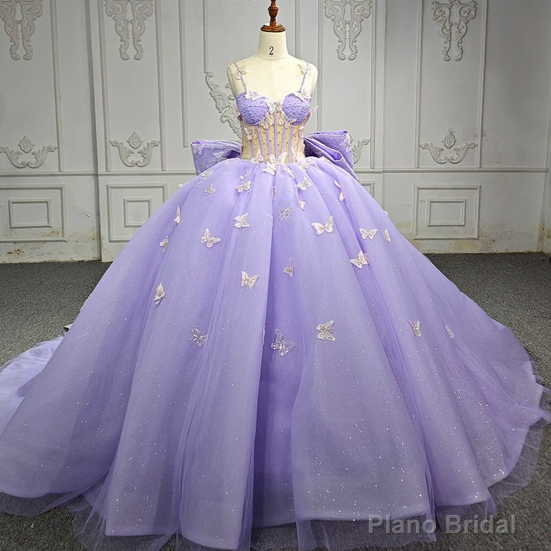 Quinceanera Dress Exquisite Spaghetti Straps Quinceanera Dresses Sleeveless Ball Gown with Butterfly Appliques and Bowknot