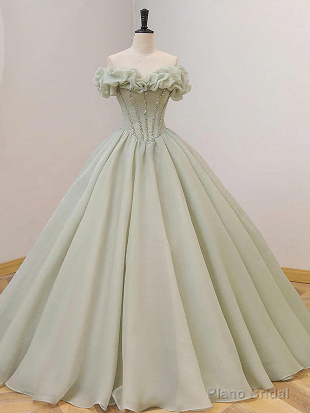 Quinceanera Dress Green Long Prom Dress Green Tulle Formal Sweet Dress with Beading Main image