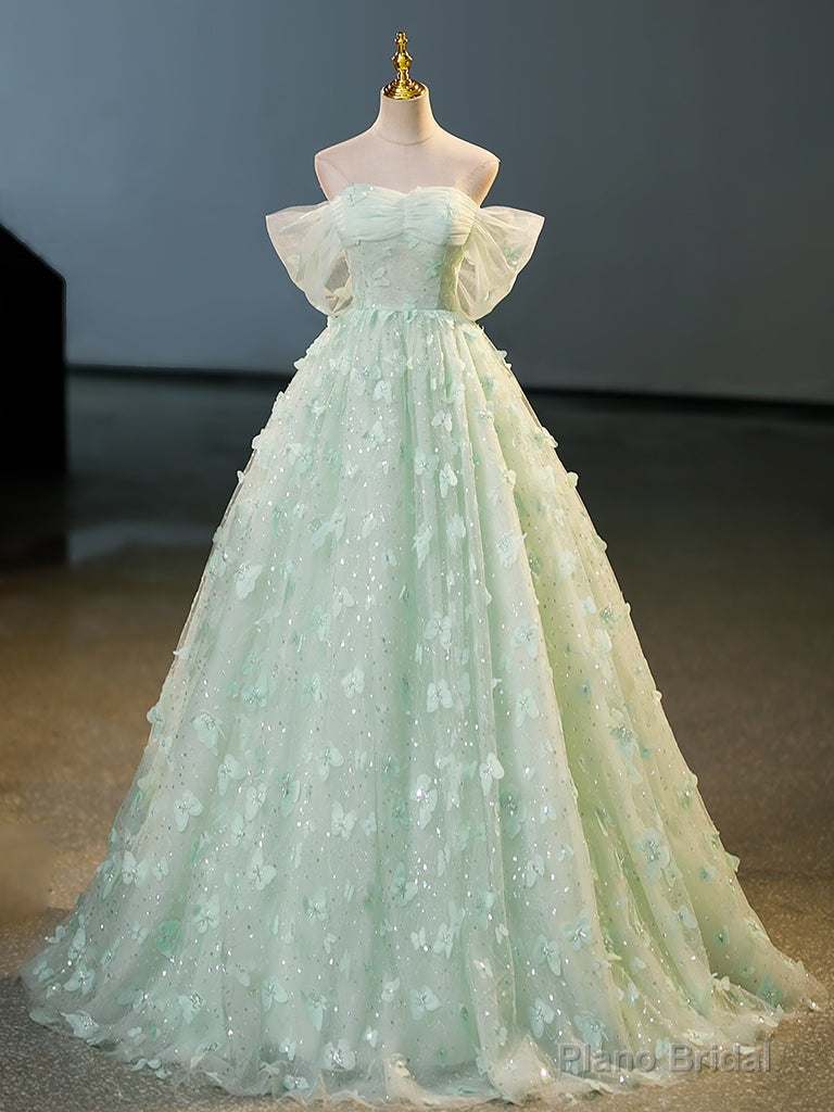 Quinceanera Dress Green Tulle A-Line Lace Long Prom Dress Green Lace Long Sweet Dress Main image